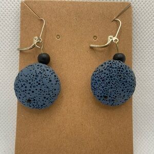 Blue Lava Rock Diffuser Stone Textured Clip Earrings